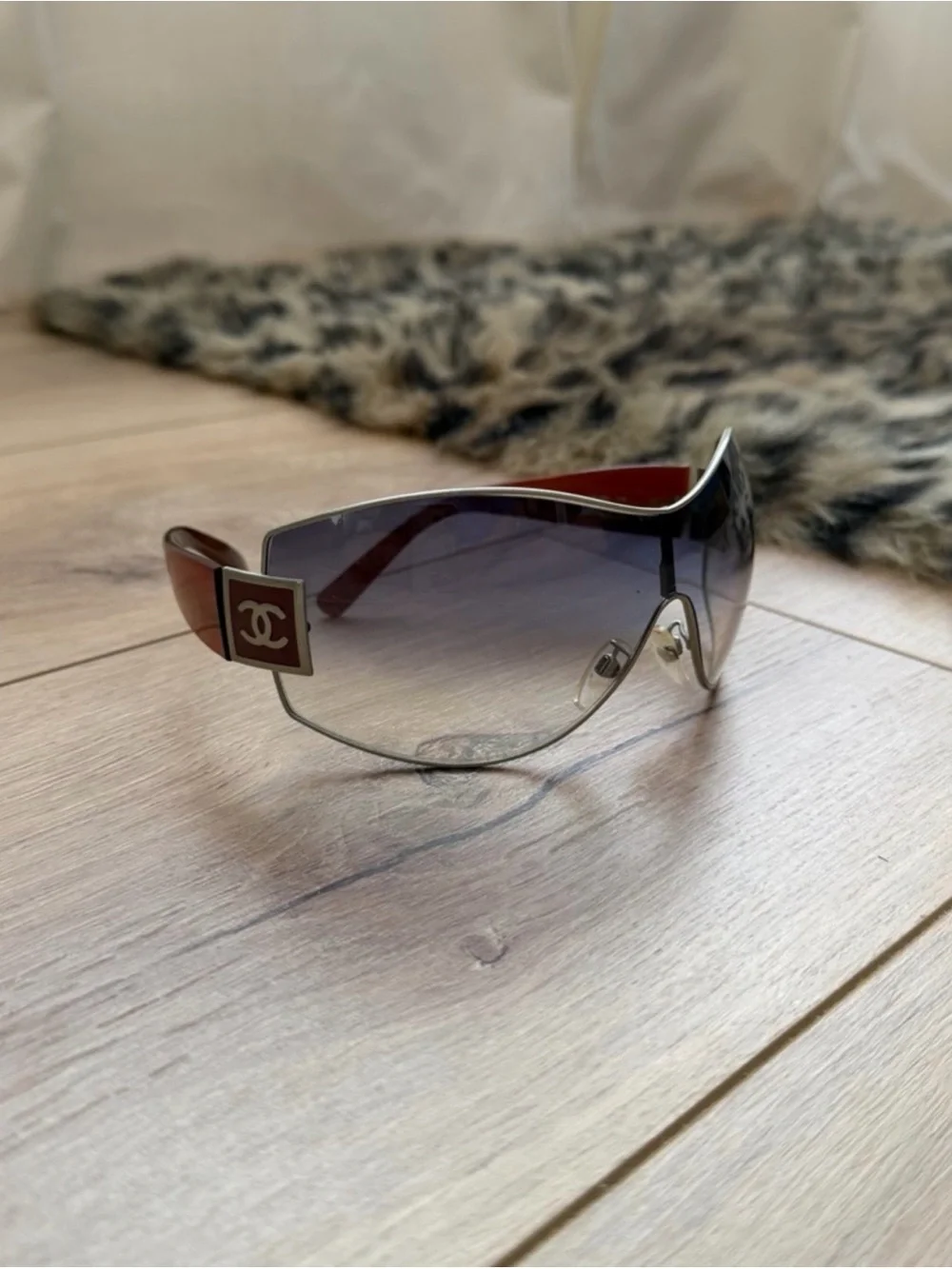 CHANEL Y2K Shield Sunglasses silver detail blue gradient vintage